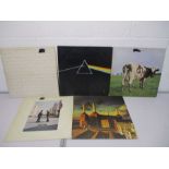 A collection of five Pink Floyd 12" vinyl albums including Dark Side of the Moon (includes two