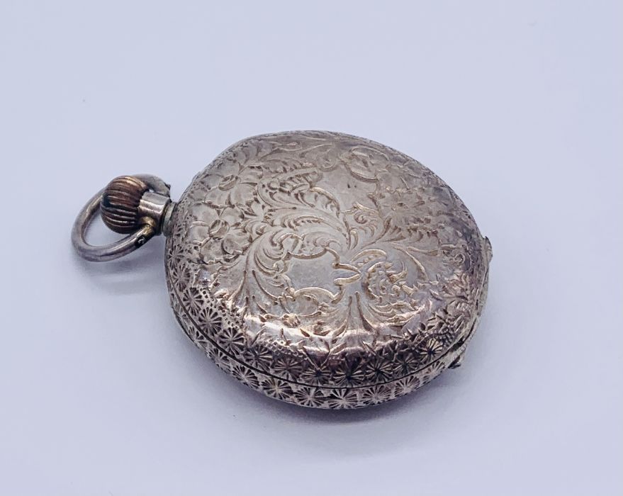 A 935 silver heart shaped fob watch with white enamelled dial with gold decoration - Image 3 of 4