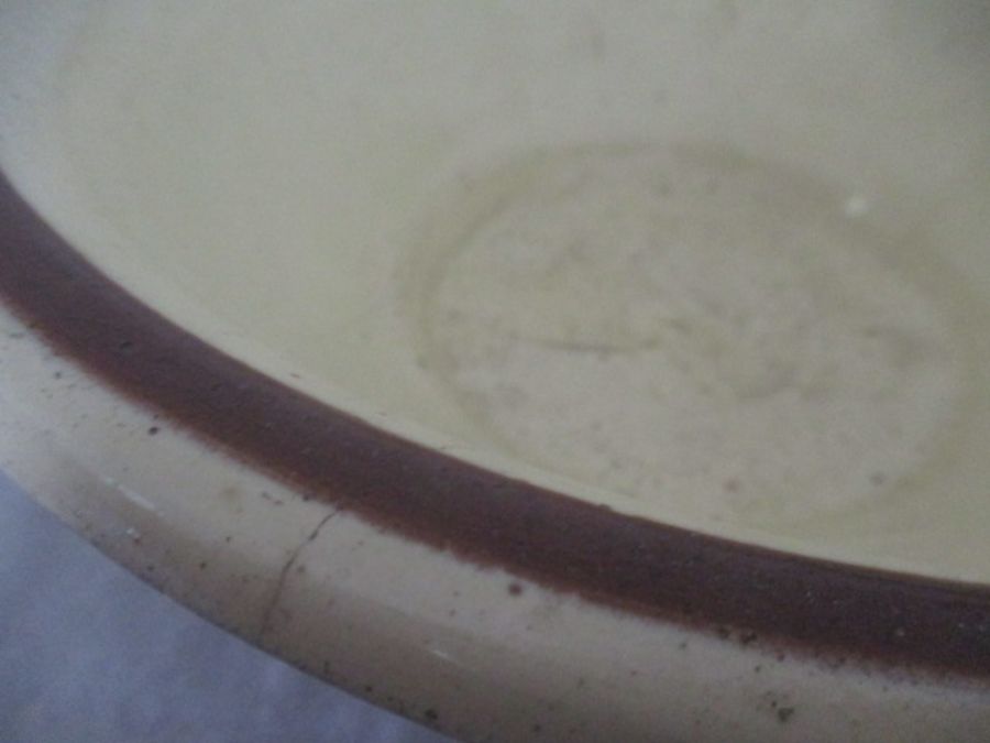 A vintage terracotta dairy bowl with cream glazed interior along with a similar 4 pint jug ( A/F) - Image 5 of 10