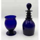 A Bristol blue glass decanter and goblet