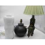 A lamp in the form of a ceremonial elephant, trunk A/F. A hammered brass lamp base plus an Ikea