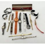 A collection of various watches including Swatch, Rotary, Seiko etc.
