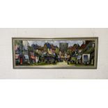 An oil painting of town scene signed Elliott 36cm x 97cm