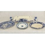 A collection of blue and white china including two Spode teapots made for the Canadian Pacific
