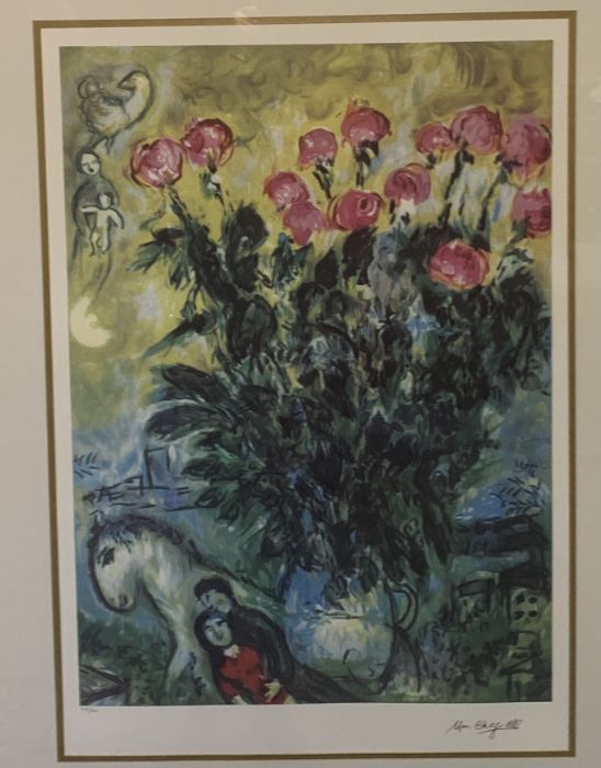 A limited edition Lithograph by Marc Chagall 254/400 label to back "Le Rose" 105cm x 80cm - Image 3 of 5