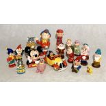 A collection of vintage plastic Disney, Mickey Mouse, Noddy toys etc