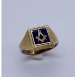 A 9ct gold and blue enamelled Masonic ring, total weight 9g