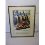 A framed reproduction "The Autocar" Britain to Broadway poster
