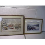Two watercolour paintings of harbour scenes, one signed Pickard & the other signed Rue.