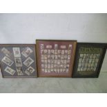 Two framed sets of cigarette cards of film stars along with a framed collection of postcards