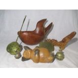 A collection of wooden items along with a grass skillet etc.