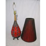 A West German pottery red lava lamp with shade