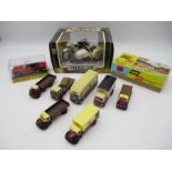 A collection of seven die-cast British Railways vehicles, along with a boxed diecast Toyway Sidecar,