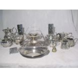 A collection of silver plated items including vases, tea pots etc.