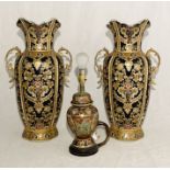 A large pair of modern Chinese vases - 62cm height and a Chinese lamp