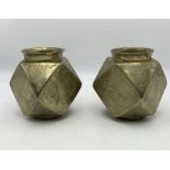 A pair of bronze Chinese vessels with flower and bird decoration and six character mark to base