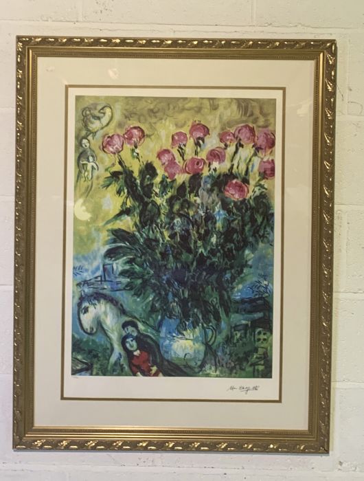 A limited edition Lithograph by Marc Chagall 254/400 label to back "Le Rose" 105cm x 80cm - Image 2 of 5