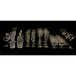 A collection of cut glass and crystal including a set of six Webb & Corbett whiskey glasses