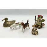 A collection of various ornaments including a Beswick Foxhound and Beswick Wendover Billy