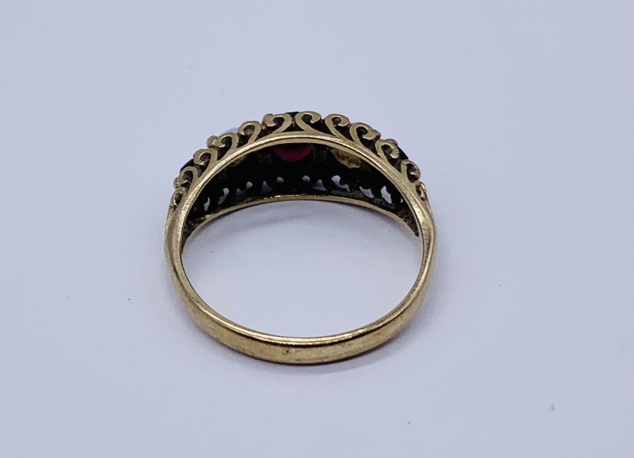 A Victorian 9ct gold garnet and opal five stone ring - Image 3 of 3