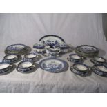 A Booths "Real Old Willow" ( pattern number A8025) part dinner set with two tureens, meat plate,