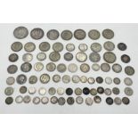 A collection of silver coinage including William and Mary half crown (1689), 1890 Victorian crown,