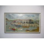 A framed painting entitled "The Cobb" Lyme Regis, signed by artist Pat Malloy 1971 - local
