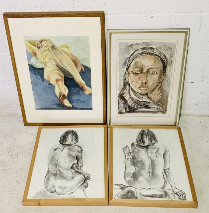 A collection of four paintings and sketches, including three nudes and a pastel