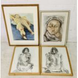 A collection of four paintings and sketches, including three nudes and a pastel