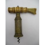 An English 19th Century Thomason type double action corkscrew, turned bone handle with brush (