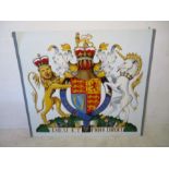 A large hand painted Royal Coat of Arms on board, signed C.Peach 1977 - height 122cm, width 138 cm