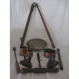 A collection of agricultural and other items including a grain flail, tooth rasp etc.