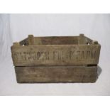 A vintage wooden apple crate, stamped with Tatworth Fruit Farm (local interest)