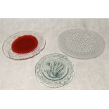 Three textured art glass plates