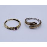 Two 9ct gold dress rings, both set with diamonds, total weight 3.2g