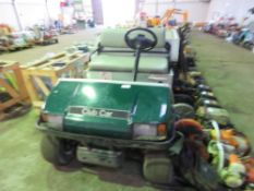 CLUBCAR BATTERY POWERED BUGGY WITH CHARGER. WHEN TESTED WAS SEEN TO RUN AND DRIVE.