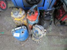 5 X SUBMERSIBLE WATER PUMPS. UNTESTED, CONDITION UNKNOWN.