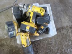 BOX OF ASSORTED DEWALT BATTERY TOOLS.