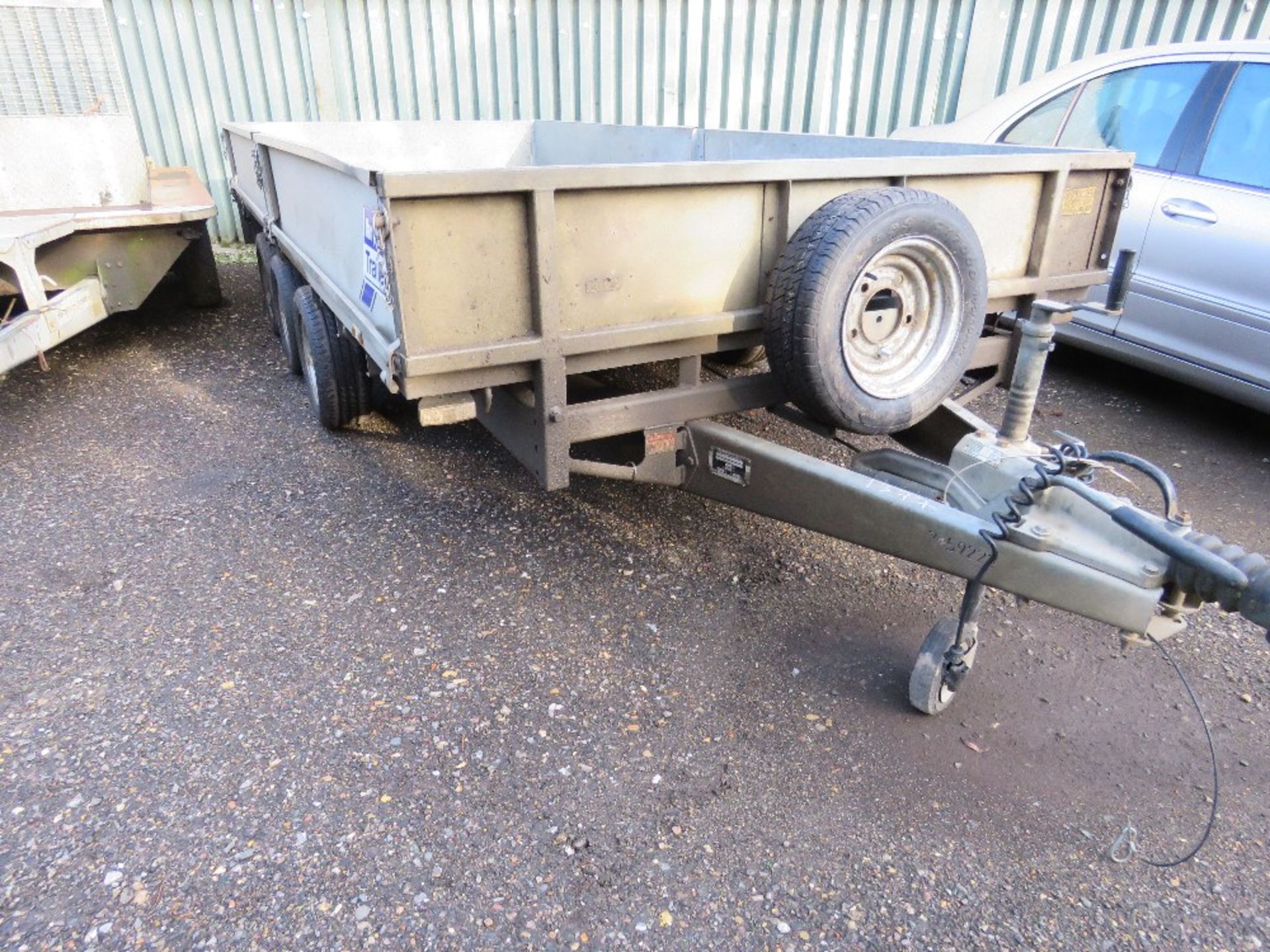 IFOR WILLIAMS LM146G3 TRIAXLED PLANT TRAILER. 14FT X 6FT WITH SLIDE OUT LOADING RAMPS, SPARE WHEEL A