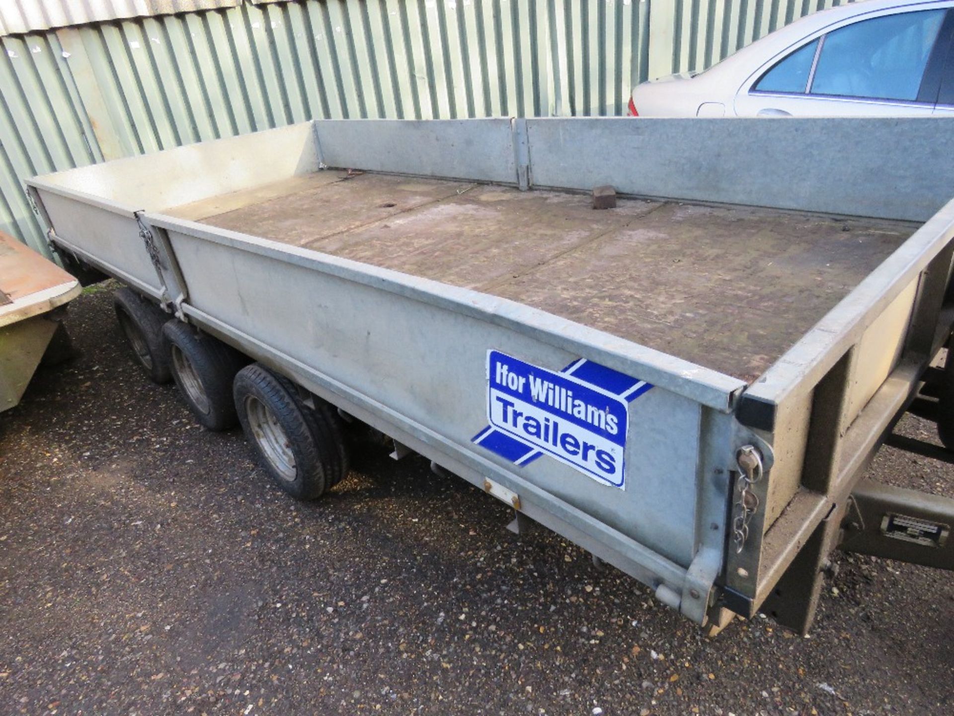 IFOR WILLIAMS LM146G3 TRIAXLED PLANT TRAILER. 14FT X 6FT WITH SLIDE OUT LOADING RAMPS, SPARE WHEEL A - Image 2 of 8