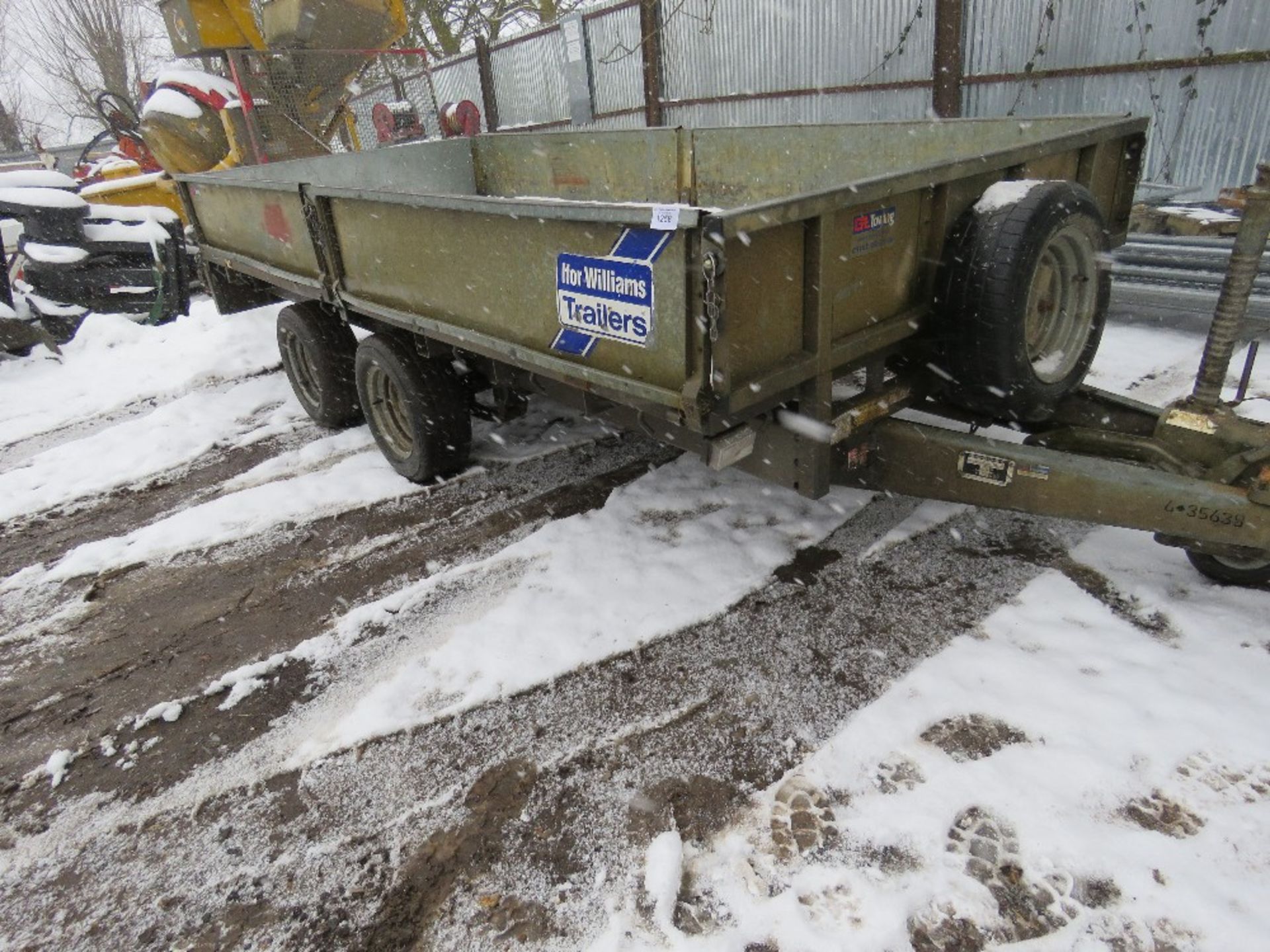 IFOR WILLIAMS LM125GHD TWIN AXLED PLANT TRAILER WITH SIDES. 12FT X 5FT APPROX SN:SCK60000060494932.