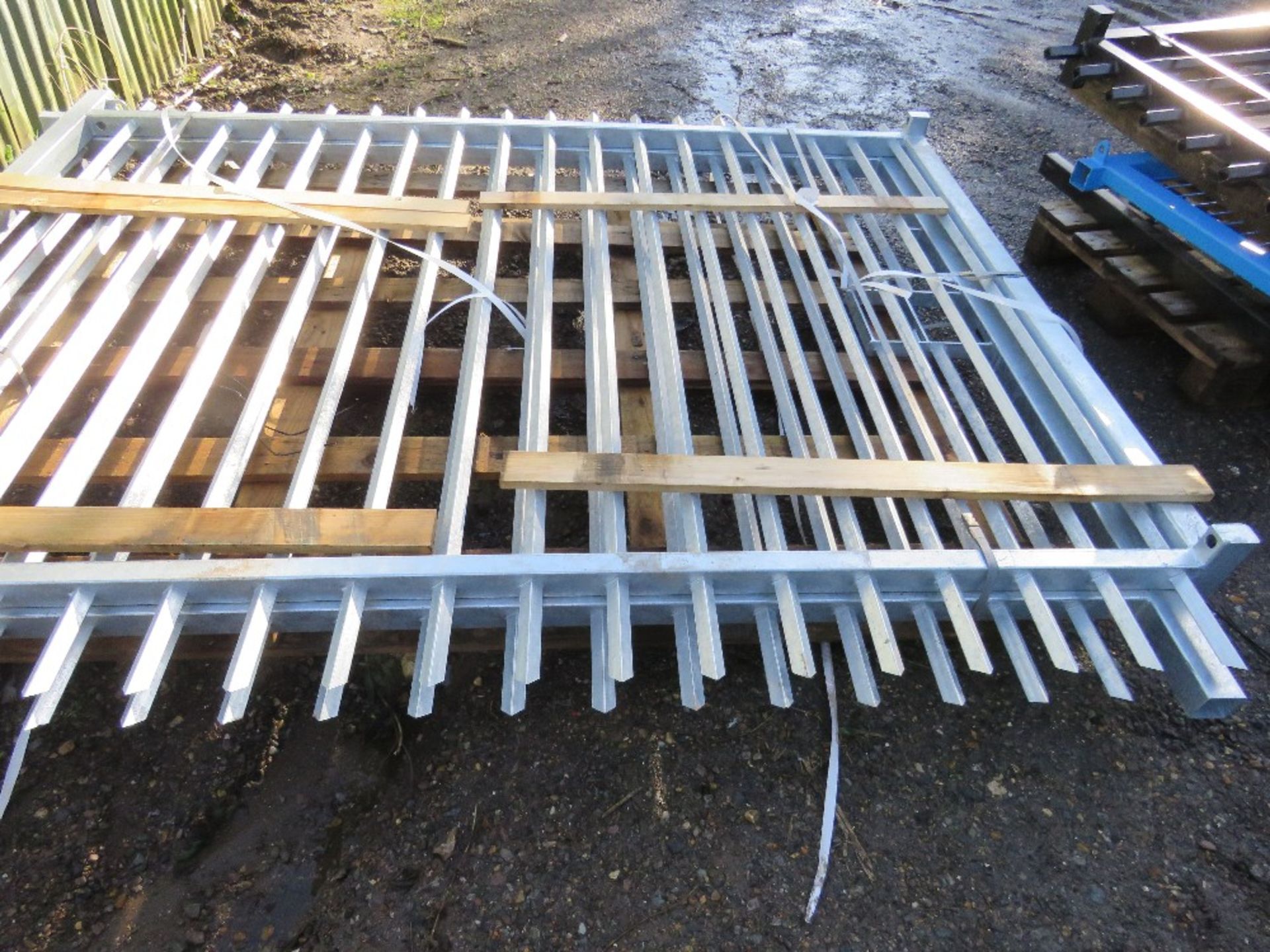 2 X GALVANISED BARBICAN SITE YARD SECURITY GATES. 2M HEIGHT X 2.5M WIDE EACH APPROX , 5M TOTAL WIDT