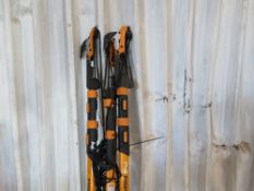 3 X FISKARS TELESCOPIC PRUNING SHEARS WITH GRP POLES.