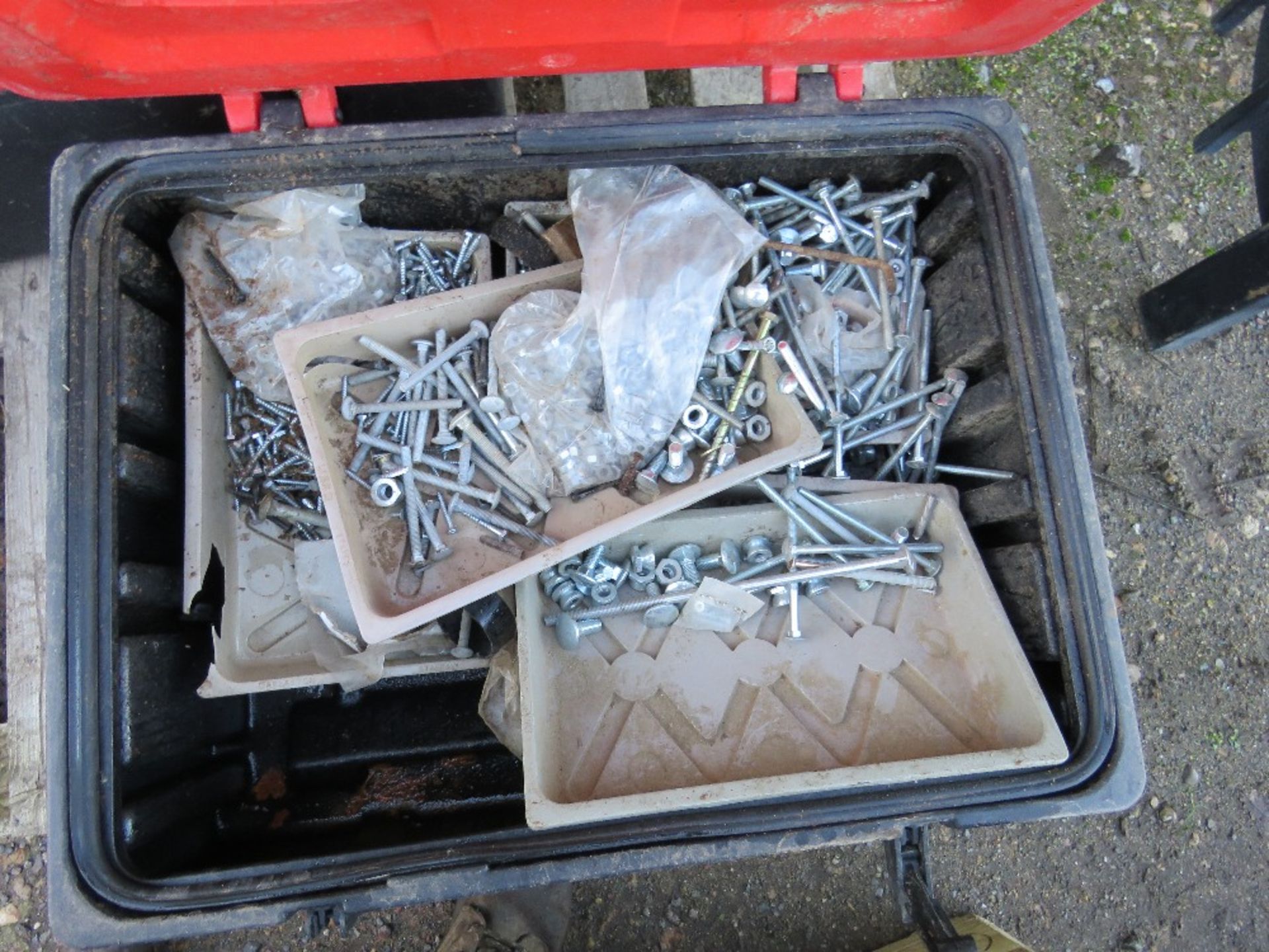 2 X TOOL BOXES/FIRE EXTINGUISHER BOXES WITH ASSORTED FIXINGS, BOLTS ETC.