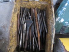 BOX OF ASSORTED BREAKER DRILL STEELS.