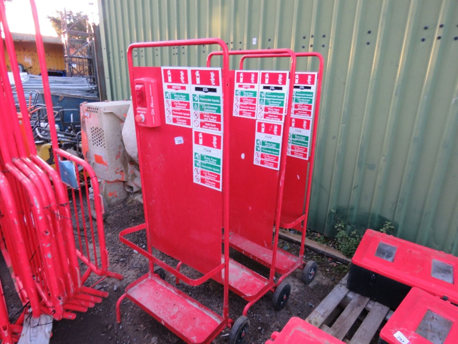 3 X FIRE SAFETY STATIONS WITH ALARMS, ON TROLLEYS. - Image 2 of 2