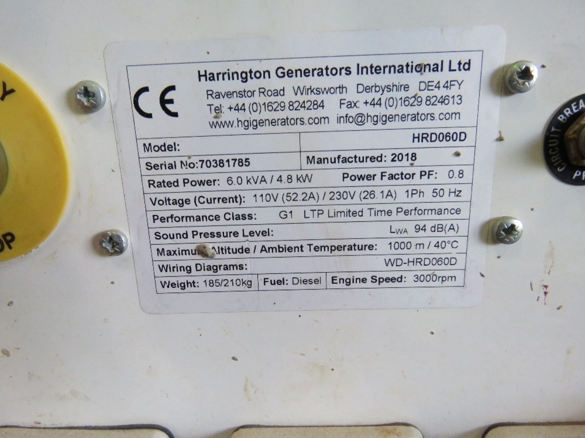 HGI 6KVA BARROW GENERATOR, YEAR 2018. 1156 REC HOURS. WHEN TESTED WAS SEEN TO RUN AND MAKE POWER. - Image 3 of 6