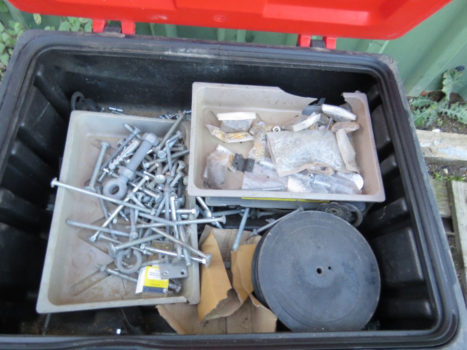 2 X TOOL BOXES/FIRE EXTINGUISHER BOXES WITH ASSORTED FIXINGS, BOLTS ETC. - Image 2 of 2