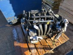 MINI PETROL ENGINE. BELIEVED TO BE FROM MINI COOPER CAR THAT WAS DAMAGED IN THE REAR AND WRITTEN OFF