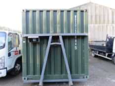 20 FT SECURE CONTAINER WELDERS WORKSHOP MOUNTED ON HOOK LOADER FRAME. INTERNAL BENCHES AND ELECTRICS